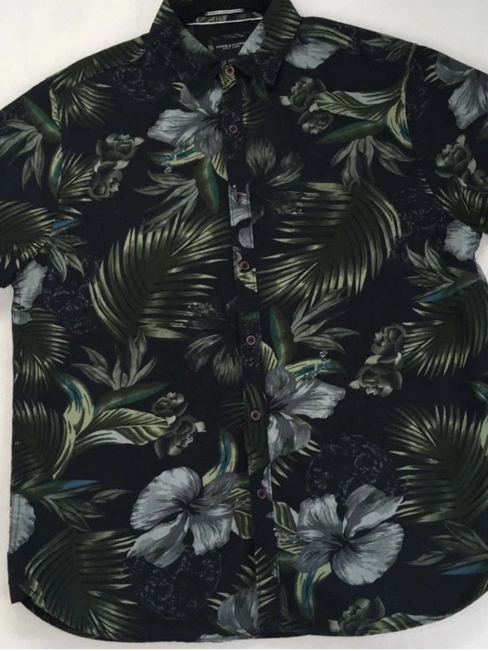 Denim & Flower Black Tropical Floral Button-Down Shirt